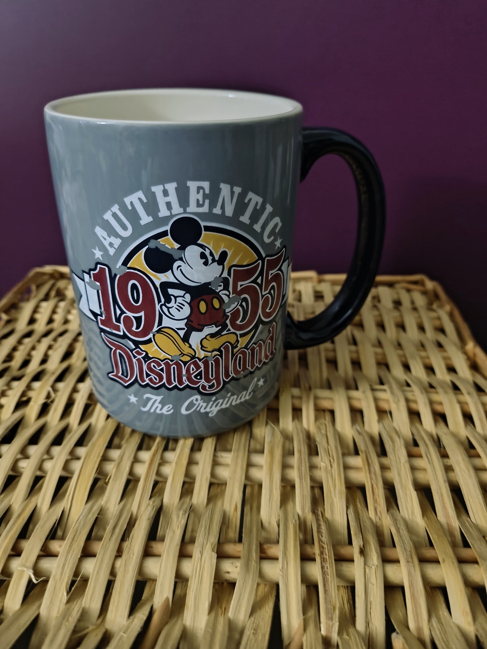 Disney Gray Mickey Mouse 1955 Disneyland Mug with Black Handle